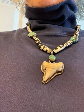 African beads and shark tooth necklace with matching earrings. FESTIVAL